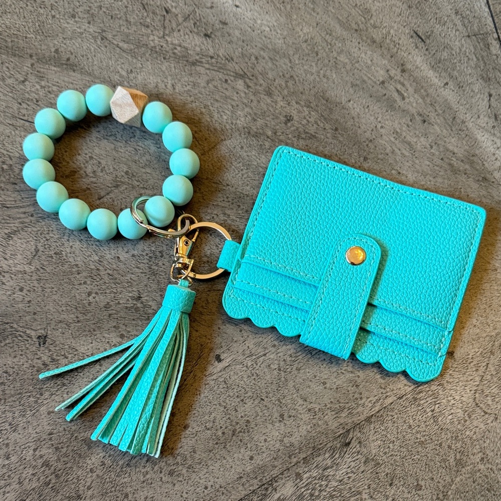Turquoise Tassel Wristlet Card Holder Keychain